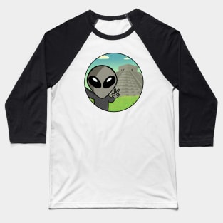 Space Alien Selfie Chichen Itza - Version 2 Baseball T-Shirt